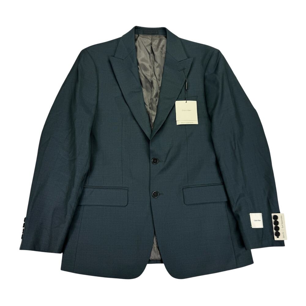 Calvin Klein Mens Matthew Slim Fit Wool Blend Stretch Suit Jacket Green 40R